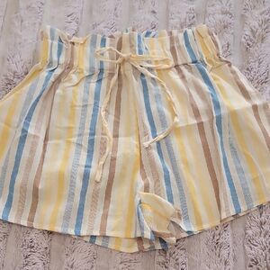 SHEIN High Waist Yellow and Blue Striped Summer Shorts NWOT